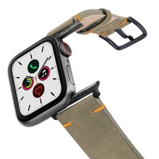 Dried-Herb-Apple-watch-leather-band-on-air-with-space-grey-adapters