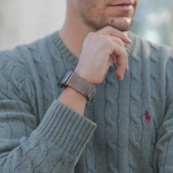 Apple watch dried herb calf leather band fro man with casual outfit