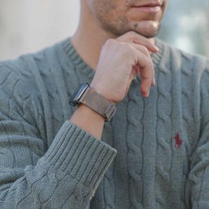 Apple watch dried herb calf leather band fro man with casual outfit