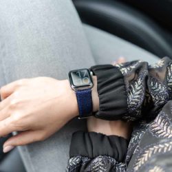 Royal-Blue-AW-stingray-leather-band-for-ladies-with-an-elegant-blue-shirt
