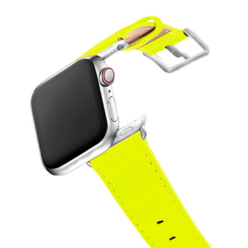 laser-lemon-Apple-watch-fluo-yellow-band-with-stainless-steel-case-on-air