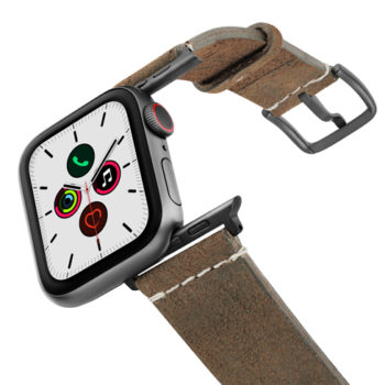 Khaki-Sun-Apple-Watch-heritage-green-leather-band-on-air-space-grey-adapters