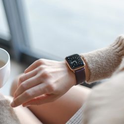 Burgundy-Apple-watch-nappa-calf-leather-band-handling-a-cup-of-coffee