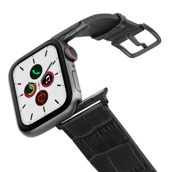 Pitch-black-Apple-watch-black-genuine-leather-band-on-air-space-grey-adapters