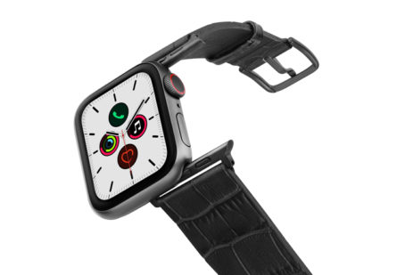 Pitch-black-Apple-watch-black-genuine-leather-band-on-air-space-grey-adapters