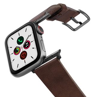 Burnt-AW-full-grain-leather-band-on-air-with-space-grey-adapters