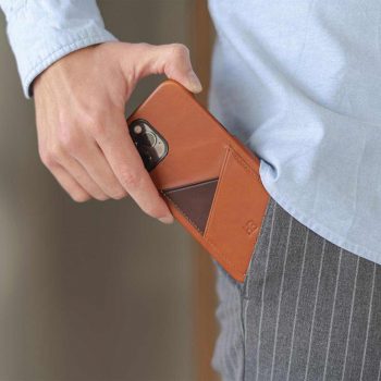 Barrel-iPhone-12-pro-max-light-brown-leather-case-kepping-out-from-own-pocket