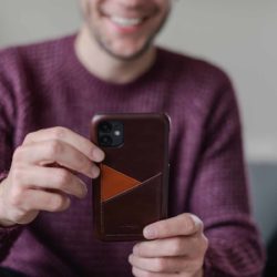 Cigar-iPhone11-brown-leather-case-for-him-beyond-a-violet-shirt-for-him