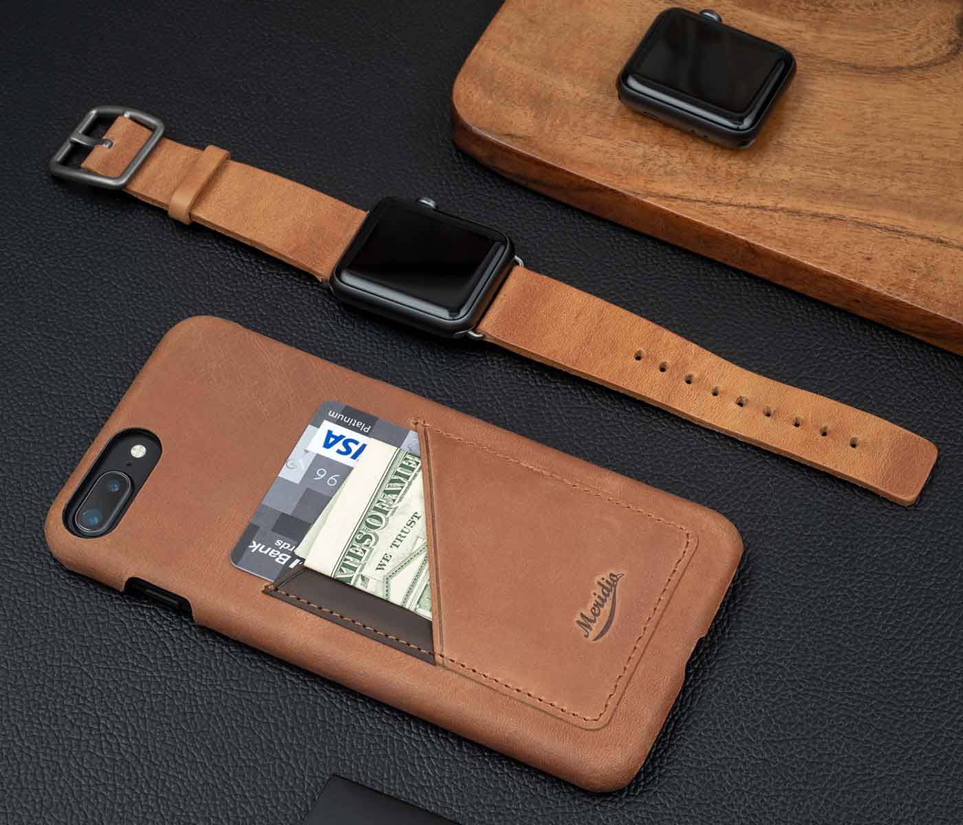 Barre+Tawny-Combo-light-brown-accessories-on-top-of-a-black-desk