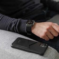Carbon-Core+Cassel-Apple-black-combo-leatehr-accessorie-on-a-grey-sofa