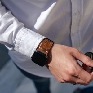 AW-bullet-proof-brown-leather-band-in-a-sunny-day