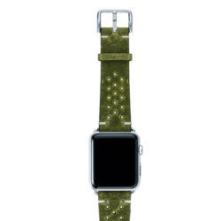 Hope-AW-green-calf-leather-band-with-holes-with-case-silver