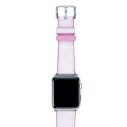 Pink Sand AW white rubber band on top of silver case