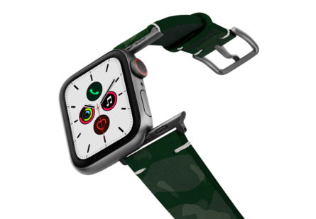 Grren-Guerilla-Apple-watch-suede-camouflage-leatehr-band-with-space-grey-adapters-on-air