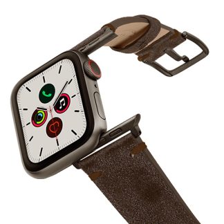 Deep-Foosil-AW-ancient-brown-leather-band-with-case-on-air