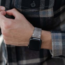 Muted-Stone-AW-light-grey-ancient-leather-band-for-him-with-casual-outfit