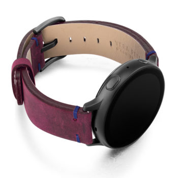 Colonial-Red-Galaxy-watch-active-vintage-leather-band-with-right-case-and-a-blue-cotton-finishing
