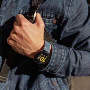Galaxy-watch-active-Arctic-night-blue-vintage-leatehr-band-with-ajeans-sportwear-for-him