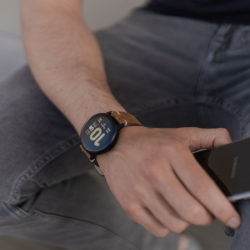 Galaxy-watch-active-SMoked-Walnut-brown-vintage-leatehr-band-for-him-handling-a-samsing-mobile