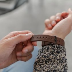 Galaxy-watch-active--brown-full-grain-leatehr-band-with-a-focus-on-a-hot-stamp-monogram