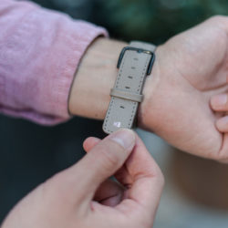 Galaxy-watch-active-grey-leather-band-with-a-focus-on-monogram-for-him