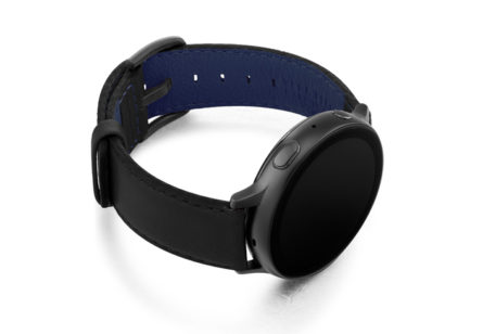 Ink-Galaxy-watch-active-black-nappa-leather-band-with-case-on-right