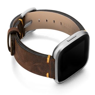 Old-Brown-Fitbit-vintage-leather-band-with-case-on-right
