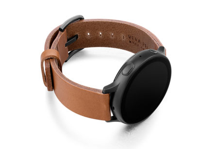 Tawny-Galaxy-watch-brown-full-grain-leather-band-with-case-on-right