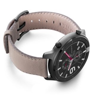 Amazfit-GTR-pottery-grey-leather-band-with-display-on-right