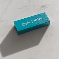 Meridio Apple watch recycled ocean plastic band packaging on top of view