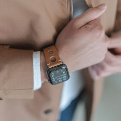 AW light brown full grain leather band for man wearing a coat