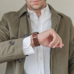 AW dark brown full grain leather band for man seeing his watch