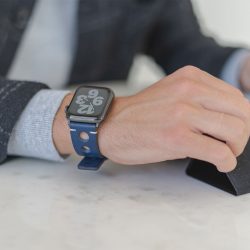 AW blue full grain leather band for man in office