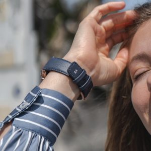 Blue-Cider-Apple-watch-recycled-vegan-band-for-her-close-up-on-monogram