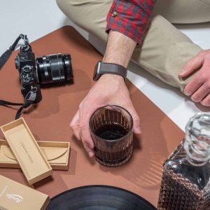 Dark brown Apple watch vegan leather band with a whisky