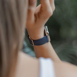 Recycled-Blue-cotton-apple-watch-band-for-her-closeup