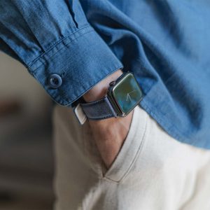 Recycled-Blue-cotton-apple-watch-band-for-him-elegant-mood