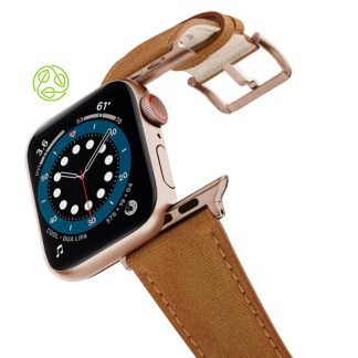 RECYCLED-BROWN-COTTON-apple-watch-band-aluminium-gold-flying-mode