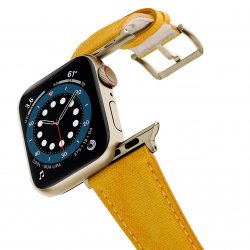 Recycled-Golden-Apple-watch-vegan-leather-band-flying-view_stainless-gold_Case
